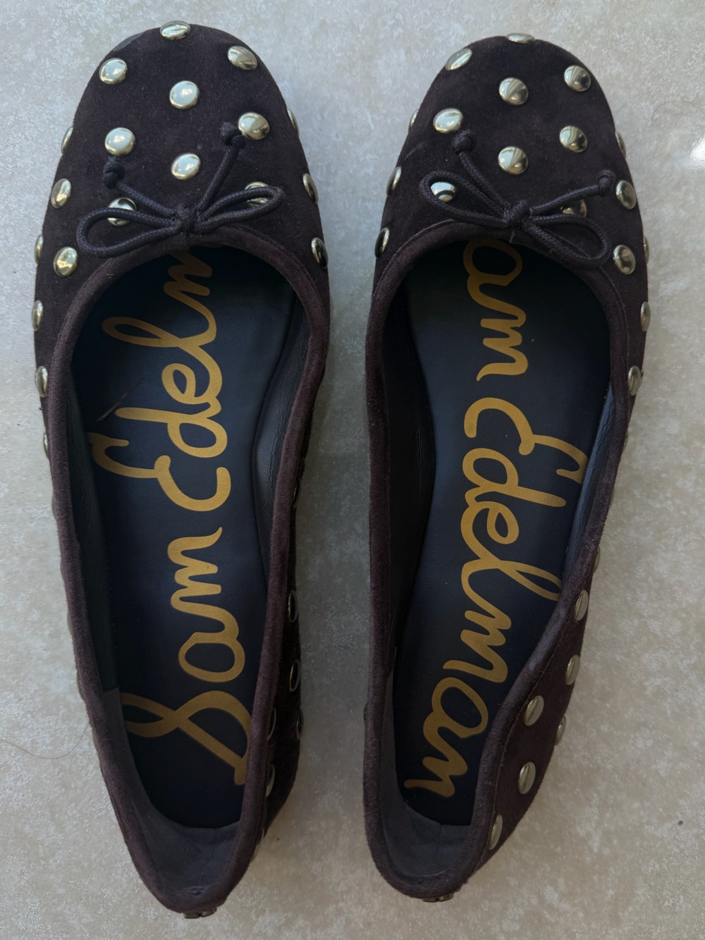 Sam Edelman Dark Brown Studded Suede Ballet Flats